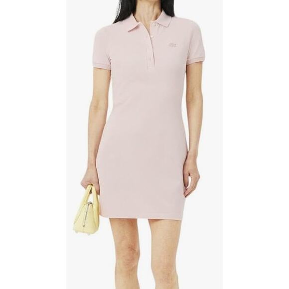Lacoste Women's Short Sleeve Slim Fit Stretch Pique Polo Dress Pink 4 - Picture 1 of 4